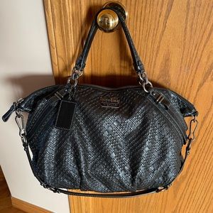 Coach Madison woven leather large Sophia satchel bag, Black, #17763